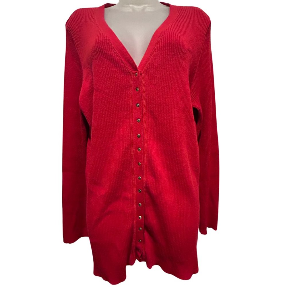 Liz Claiborne Woman Red Ribbed Longline Cardigan Sweater Women Size 1X